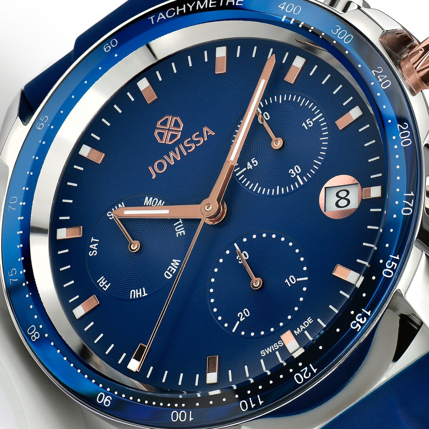 Swiss Chronograph for Men by Jowissa - LeWy 9 Collection with blue dial, tachymeter and sapphire crystal