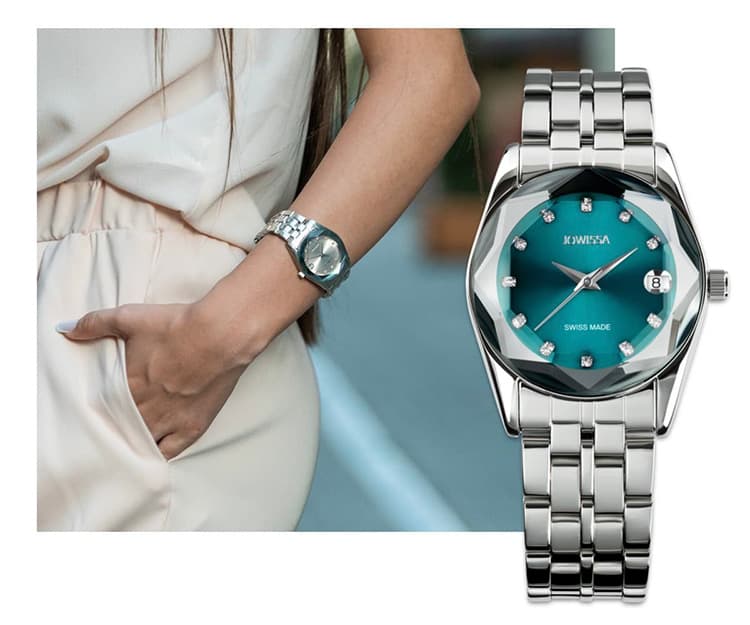 JOWISSA Cosmo Unisex Swiss Made Watch Collection. Swiss Ladies Watch with green blue dial and Stainless Steel Bracelet. 750px