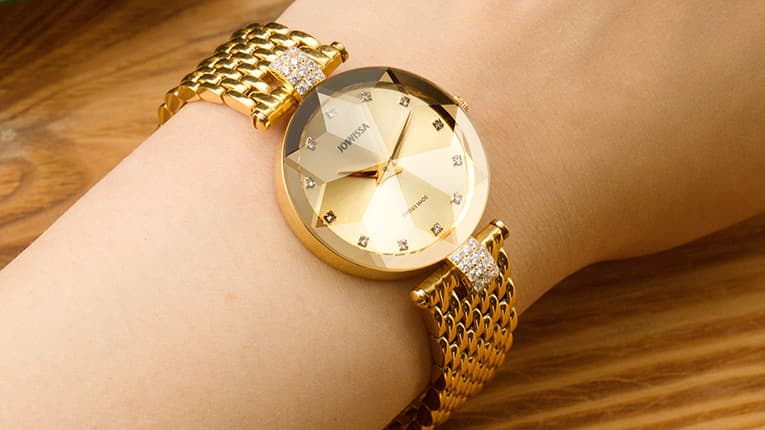 Golden Facet Strass Womens Watch by Jowissa. Swiss Made dresswatch for Ladies.