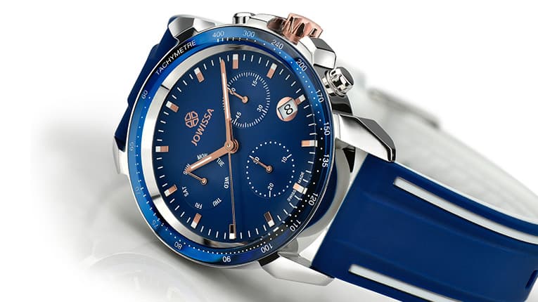 Swiss Chronograph for Men by Jowissa - LeWy 9 Collection with blue dial, tachymeter and sapphire crystal. Mobile