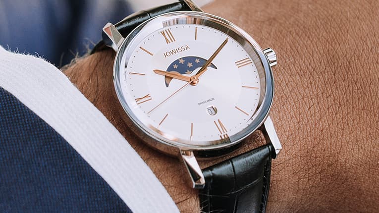 Swiss Moonphase Watch for Men - silver dial. Swiss Made by Jowissa, Magno Collection. Mobile image
Moon Phase Watches under 500