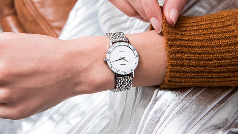 Roma Swiss Made Womens Watch by Jowissa Collection Image. White Dial with Roman Numerals. Stainless Steel Bracelet. Mobile Banner. Minimalistic Swiss Ladies Watch.