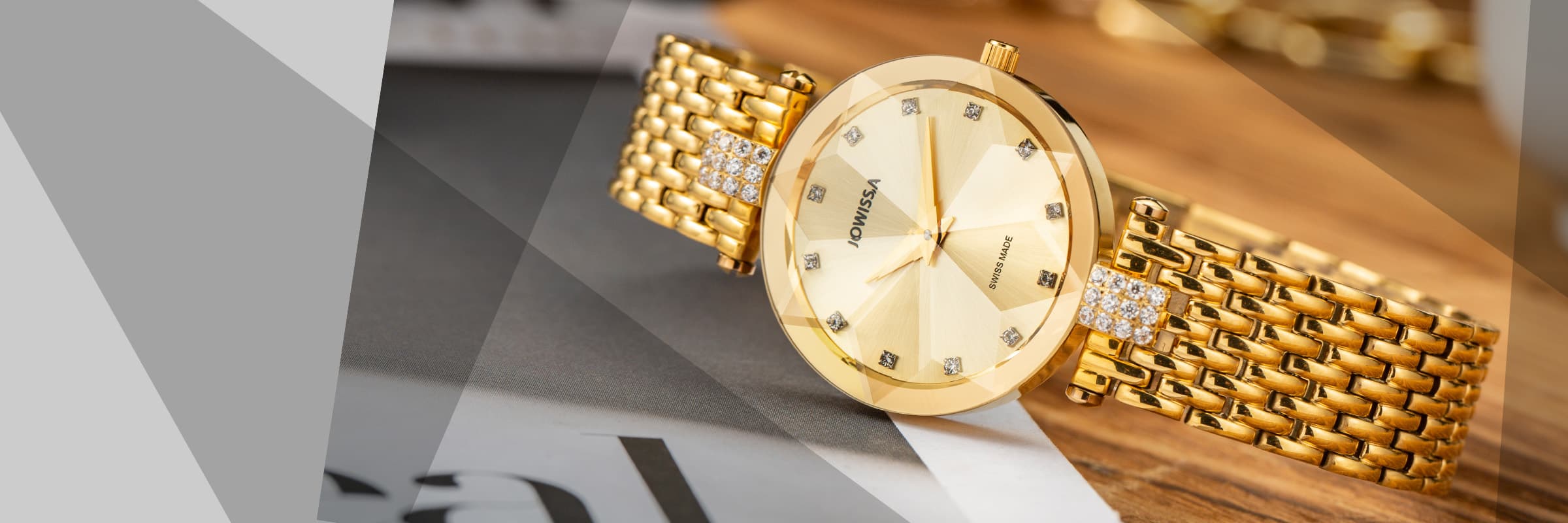 Golden Facet Strass Womens Watch by Jowissa. Swiss Made dresswatch for Ladies. Desktop version