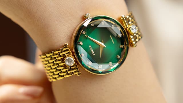 Green dial watch for ladies - Gold green Womens watches - Facet Brilliant by Jowissa - Swiss Made watches - Mobil view