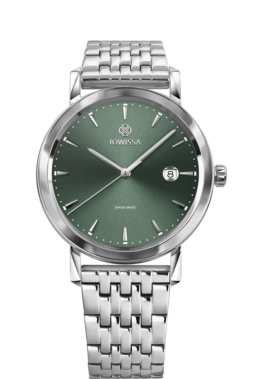 Swiss silver watch for men - the watch has silver strap and light green dial - all swiss made watch for men