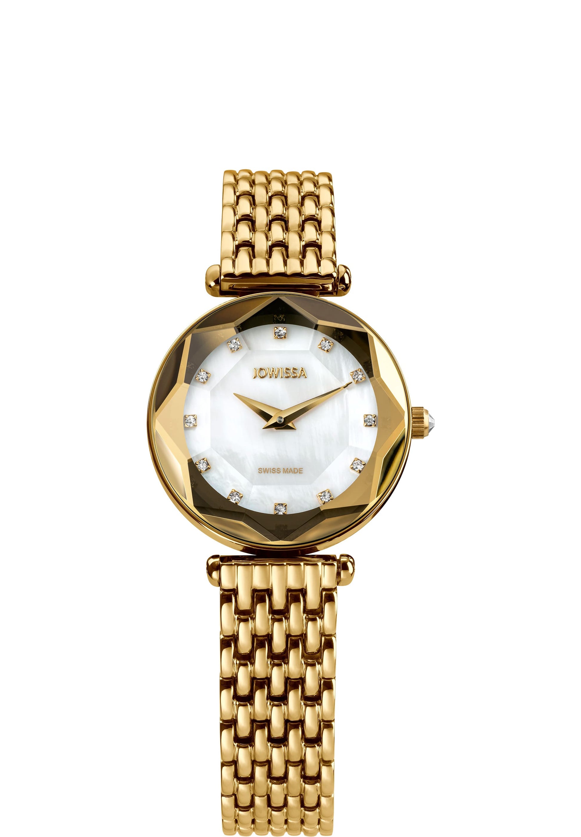 Gold swiss watch for women - with gold strap and white dial - all swiss made watch for ladies