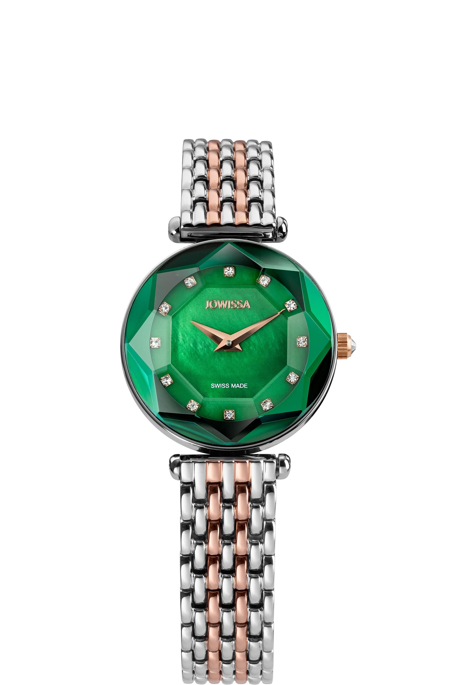 Swiss ladies watch with silver and gold strap and green dial - all swiss made watch for women