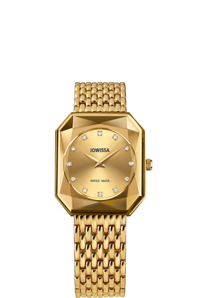 Swiss J8.079.M jowissa watch for ladies - with gold strap and faceted glass - all swiss made for women