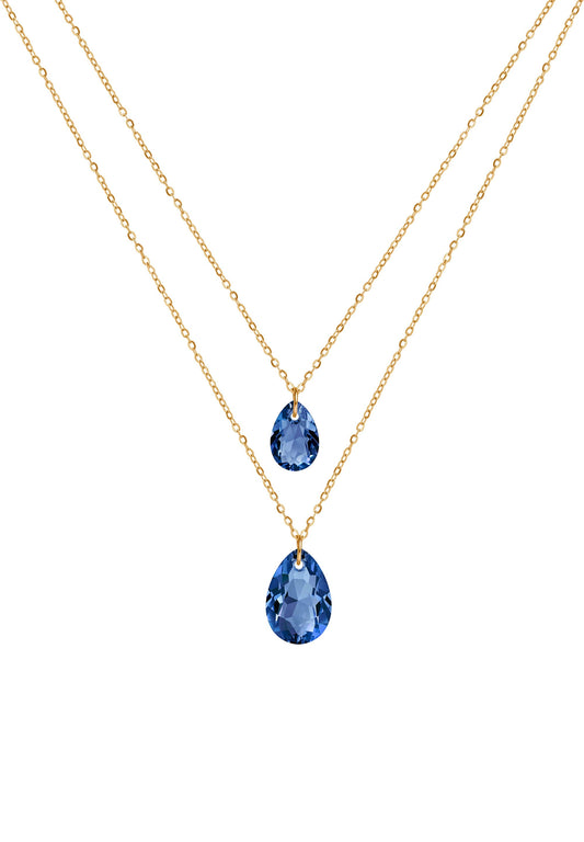 Front Image of Facet Pear | Womens | Necklace | Stainless Steel | gold | blue Stone | Fashion Jewelry | JS.0051 | Jowissa | Austrian Crystal