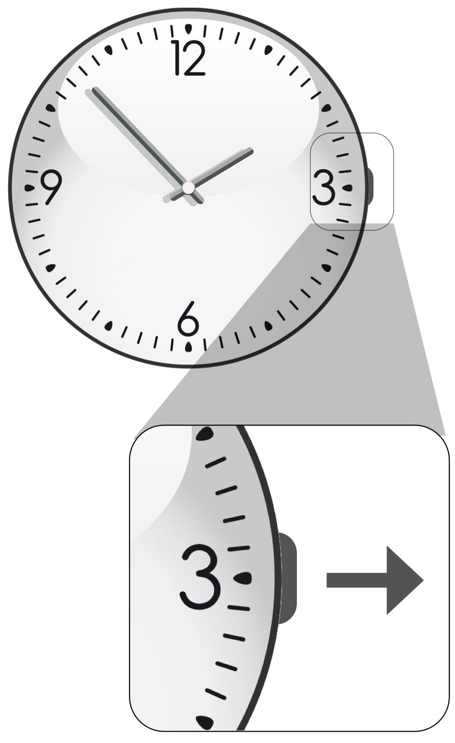 Instruction graphic on how to set the time on a Jowissa two hand watch