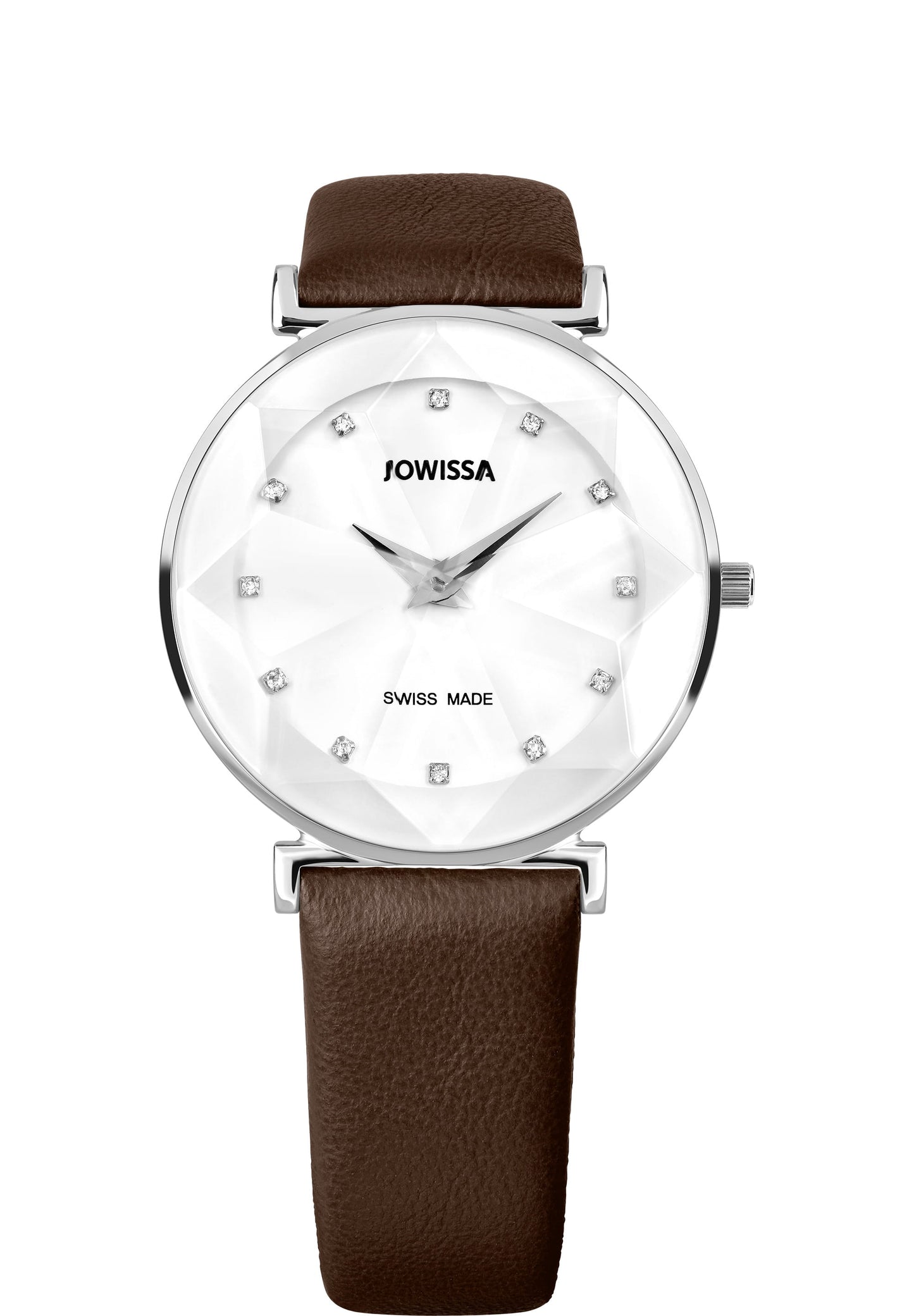 All swiss made watch for women - brown watch with brown leather strap and white dial with silver details 