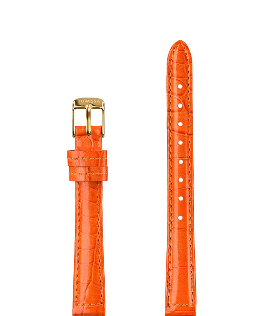 Front View of 12mm Orange / Gold Glossy Croco Watch Strap E3.1469.S by Jowissa