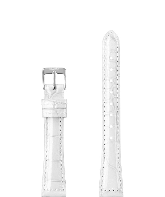 Front View of 15mm White / Silver Glossy Croco Watch Strap E3.1484.M by Jowissa