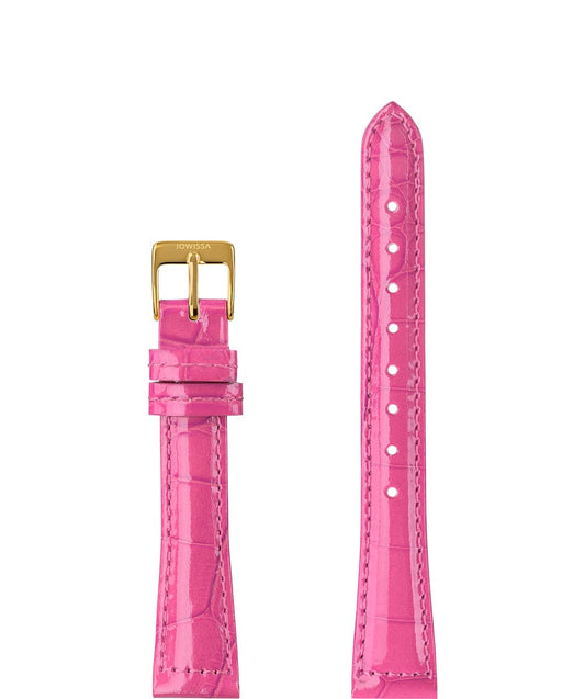 Front View of 15mm Pink / Gold Glossy Croco Watch Strap E3.1470.M by Jowissa