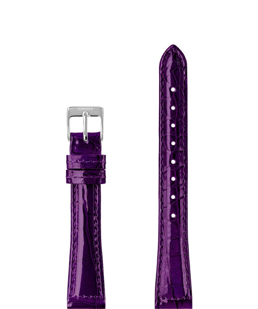 Front View of 15mm Purple / Silver Glossy Croco Watch Strap E3.1474.M by Jowissa