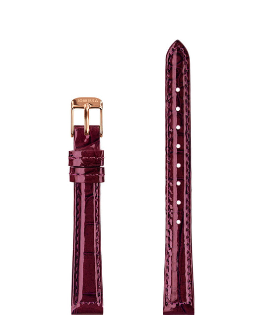 Front View of 12mm Bordeaux / Rose Glossy Croco Watch Strap E3.1458.S by Jowissa