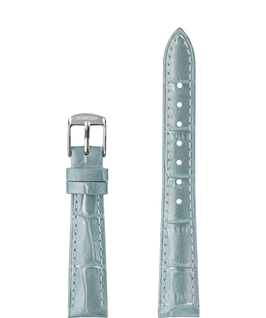 Front View of 15mm Blue / Silver Pearl Croco Watch Strap E3.1455.M by Jowissa