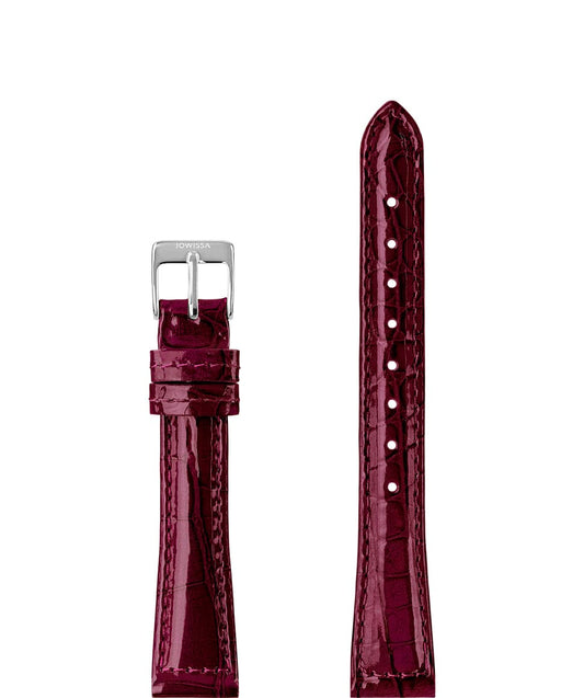 Front View of 15mm Bordeaux / Silver Glossy Croco Watch Strap E3.1460.M by Jowissa