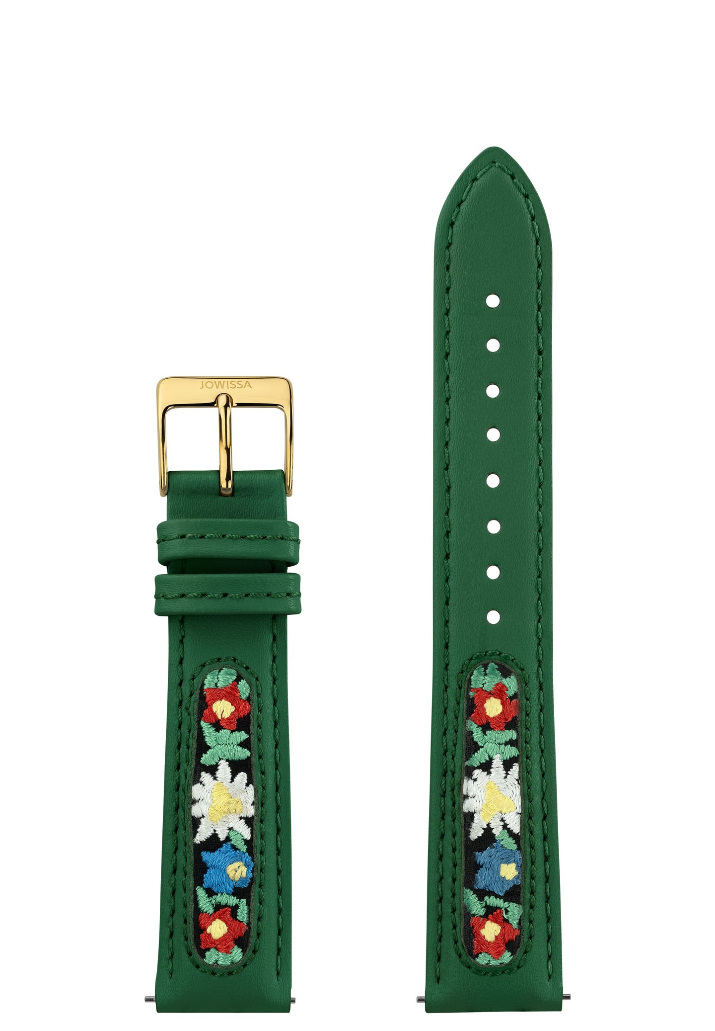 E3.1500.L Jowissa  18 mm, Watch Strap green ethno, Genuine Leather Front View - Uhrenarmband, grün ethno, echtes Leder, Vorderseite - Bracelet de montre, ethno vert, en cuir véritable, Vue de face - Watch Strap, etno verde, cuoio genuino, vista frontale - Mira la correa, etno verde, cuero auténtico, Vista de frente