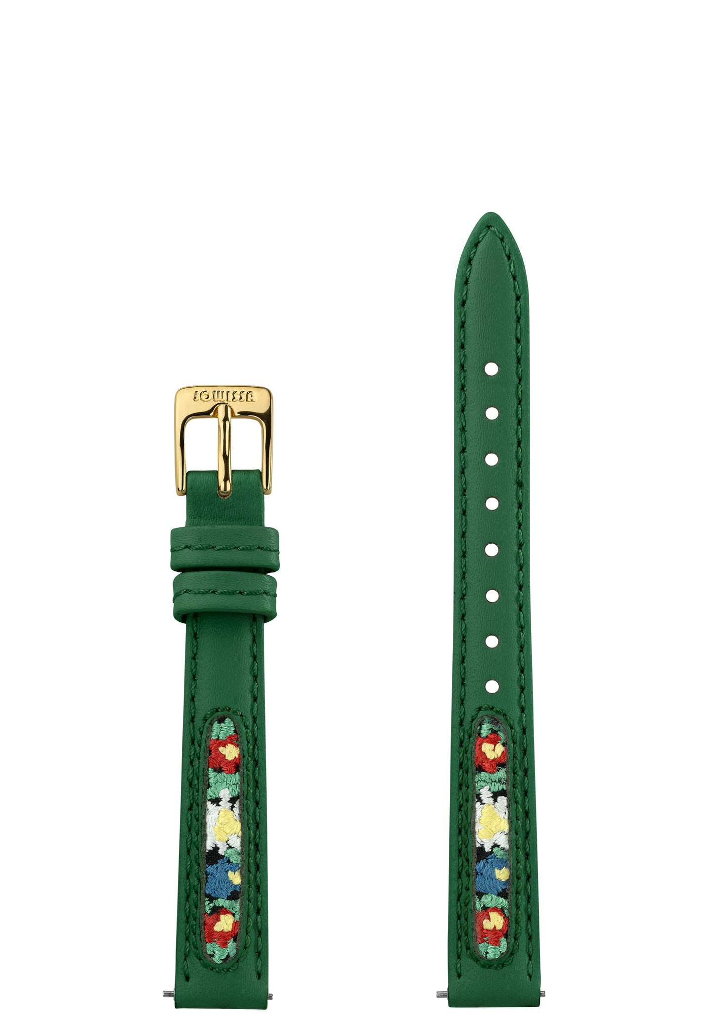 E3.1500.S Jowissa  12 mm, Watch Strap green ethno, Genuine Leather Front View - Uhrenarmband, grün ethno, echtes Leder, Vorderseite - Bracelet de montre, ethno vert, en cuir véritable, Vue de face - Watch Strap, etno verde, cuoio genuino, vista frontale - Mira la correa, etno verde, cuero auténtico, Vista de frente