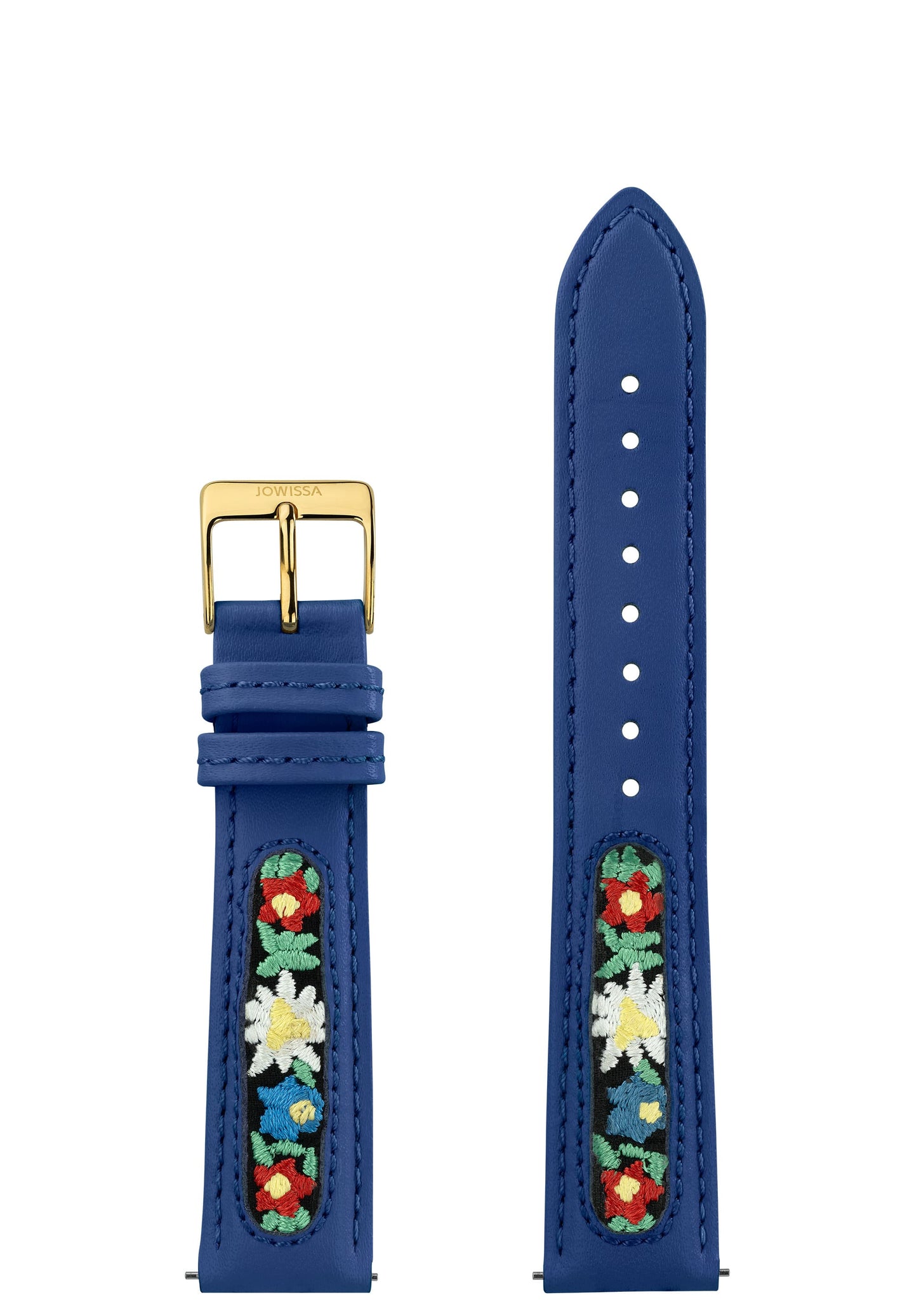 E3.1501.L Jowissa  18 mm, Watch Strap blue ethno, Genuine Leather Front View - Uhrenarmband, blau ethno, echtes Leder, Vorderseite - Bracelet de montre, ethno bleu, en cuir véritable, Vue de face - Watch Strap, etno blu, cuoio genuino, vista frontale - Mira la correa, etno azul, cuero auténtico, Vista de frente