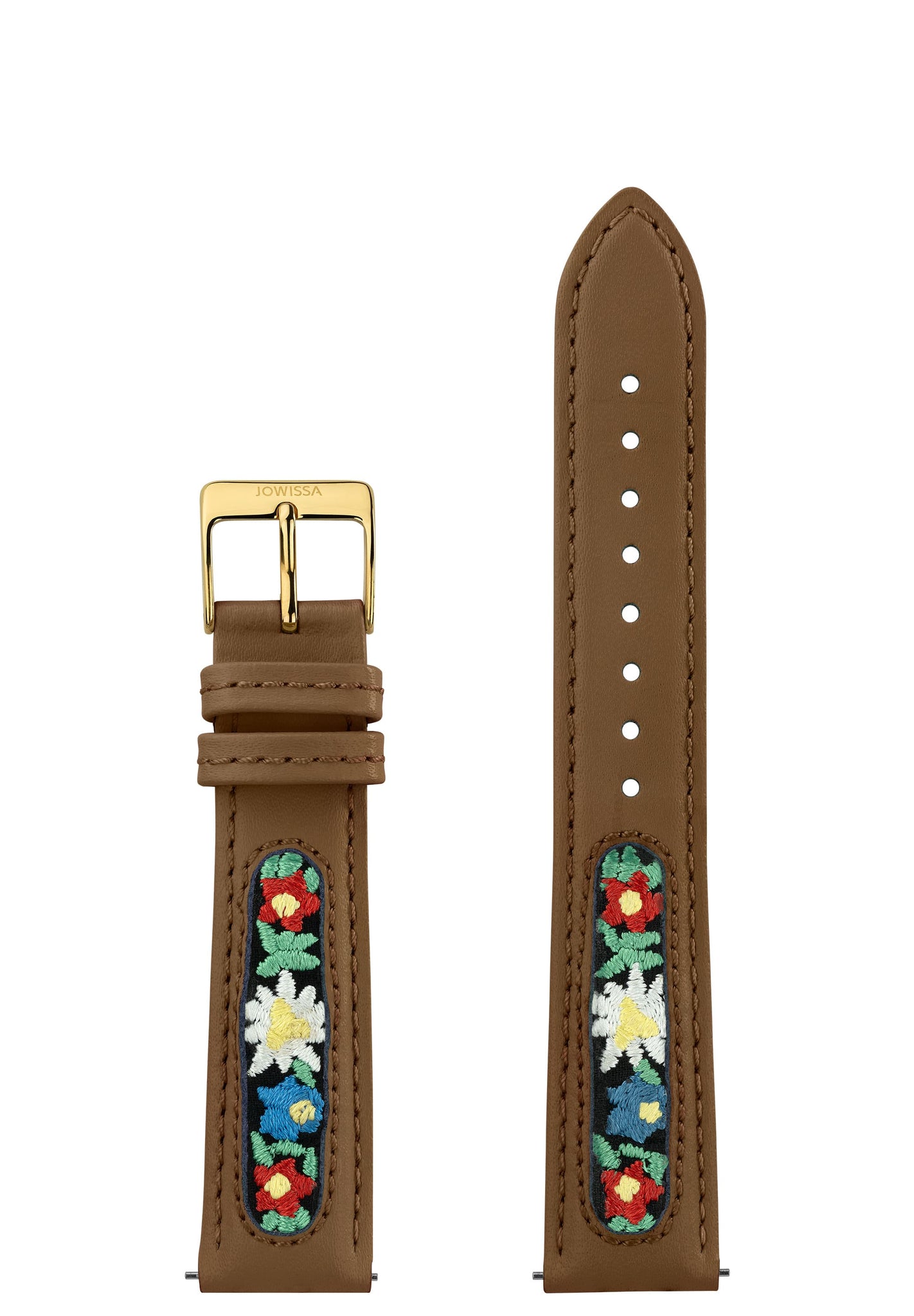 Correa de reloj de cuero con bordado de flores suizas E3.1502.L