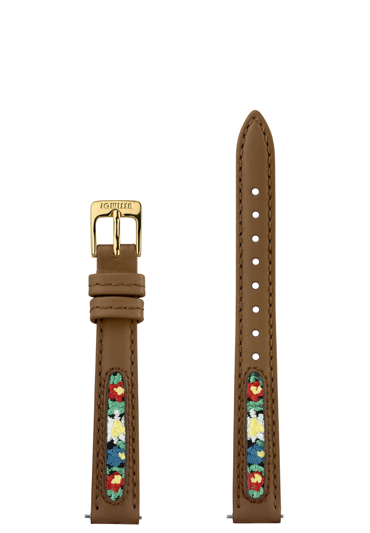 Leather Watch Band with Swiss Flower Embroidery E3.1502.S