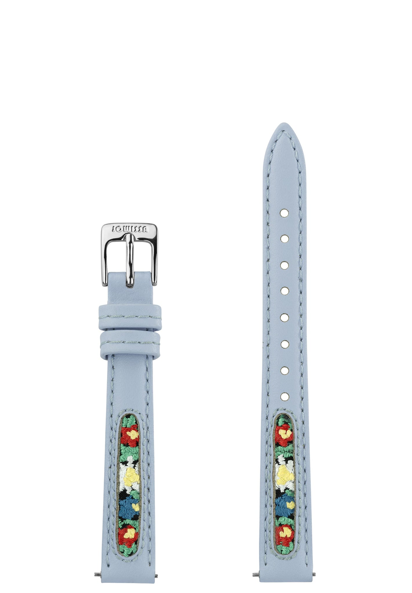 Leather Watch Band with Swiss Flower Embroidery E3.1504.S