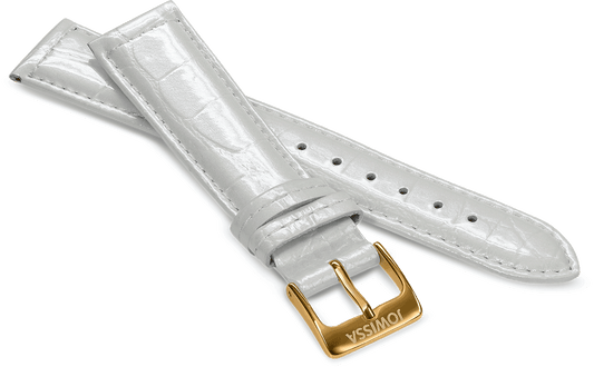 Front View of 18mm White / Gold Glossy Croco Watch Strap E3.1480.L by Jowissa