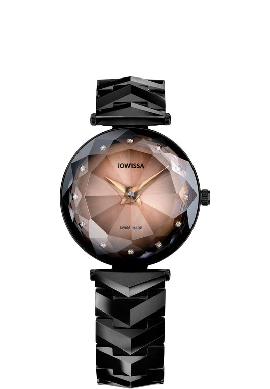 Black watch for women - made in switzerland - with black strap and orange dial