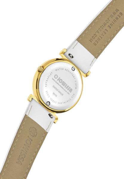 J2.035.M Back View of Swiss Womens Watch Roma Ethno with edelweiss and alpine mountain rose stiching