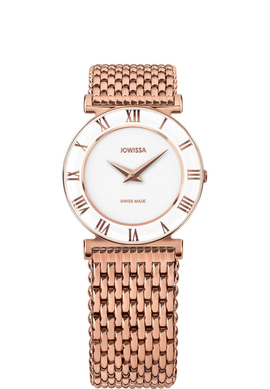 Gold watch for ladies - swiss watch for women with gold strap and white dial - all swiss made