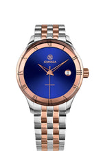 Carica l&#39;immagine nel visualizzatore di Gallery, J2.235.M swiss watch made for men and women. Has a 38mm stainless steel case with a gloss polished surface and a shiny, sunray dial. This unisex watch is 5 ATM water-resistant and protected by tempered mineral glass. Has silver gold and blue details. Swiss made
