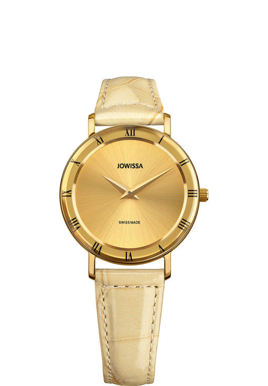 Gold roma watch for ladies - swiss watch with gold leather strap and gold dial - all swiss made