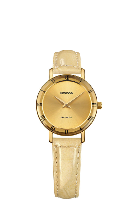 Gold swiss watch roma for ladies - with gold leather strap and gold dial - all swiss made