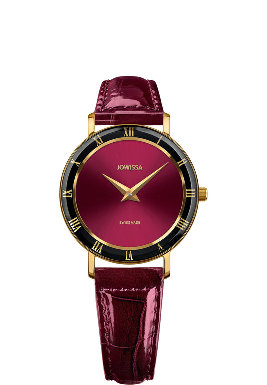 Red roma watch for ladies - swiss watch with red leather strap and red dial with black details