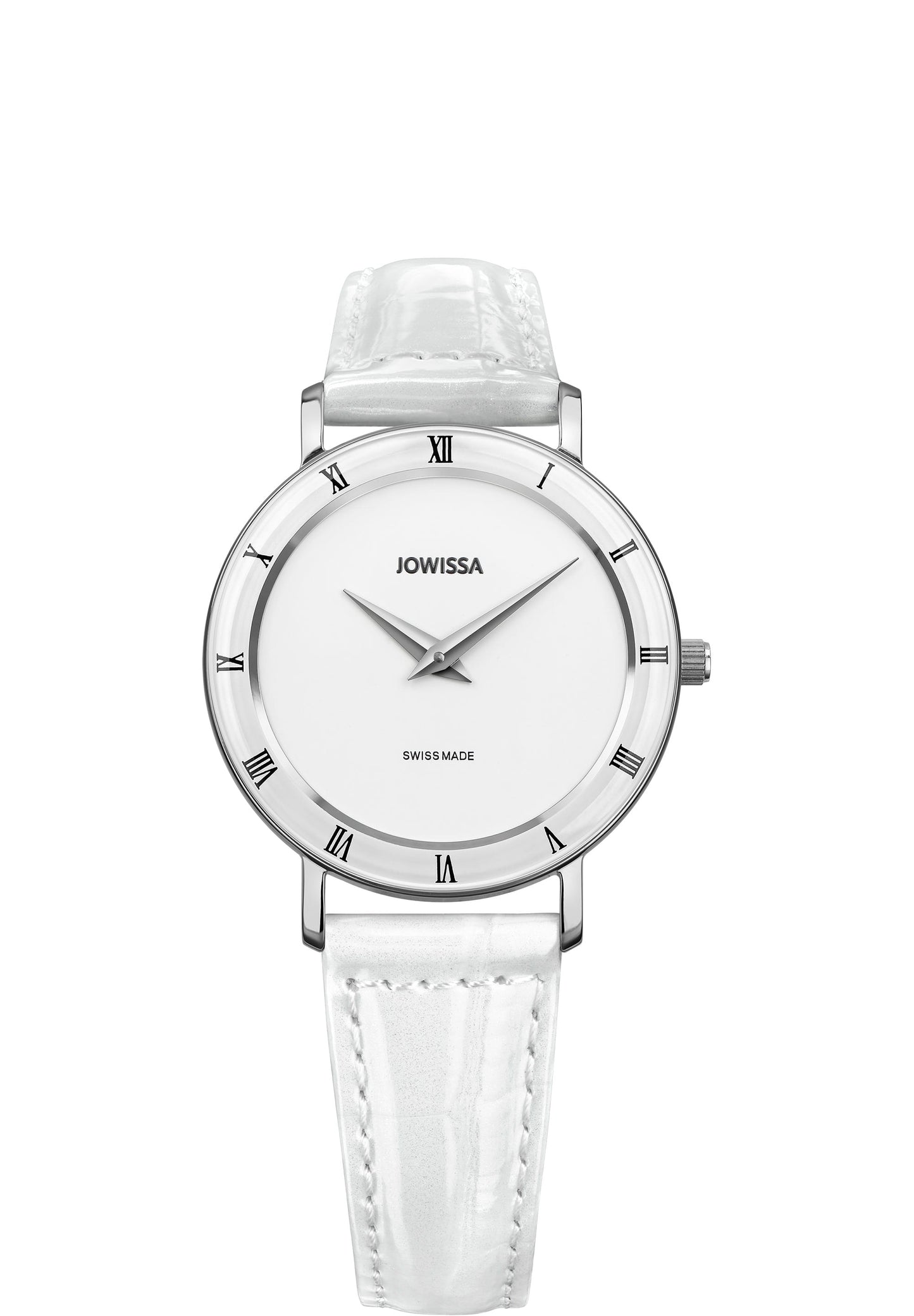 White watch from Switzerland - made for women - with white leather strap for ladies