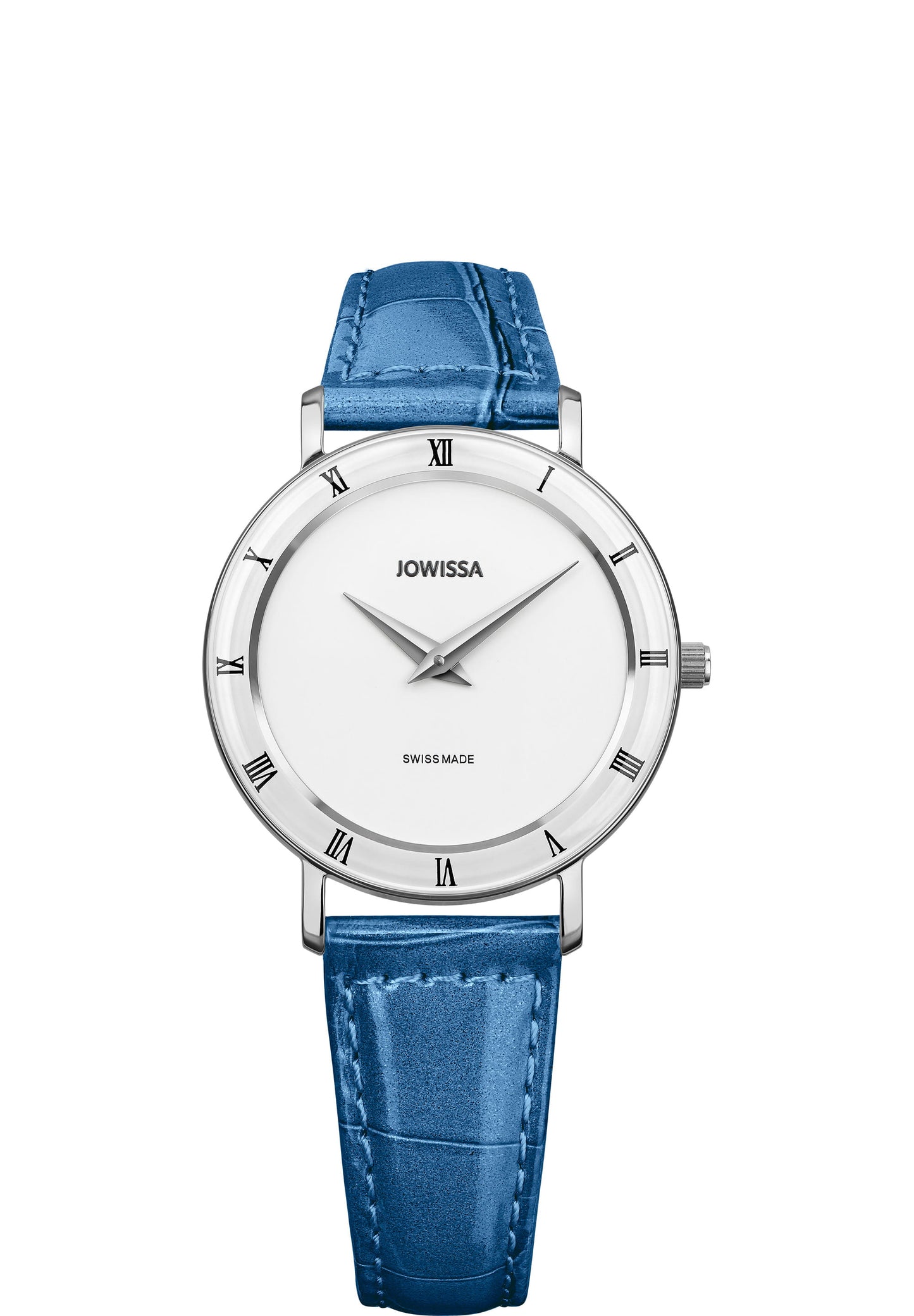 Blur swiss watch for ladies - blue watch with blue leather strap and white dial - all swiss made