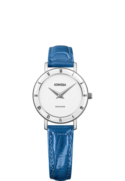 Blue roma watch for ladies - swiss watch with blue leather strap and white dial - all swiss made