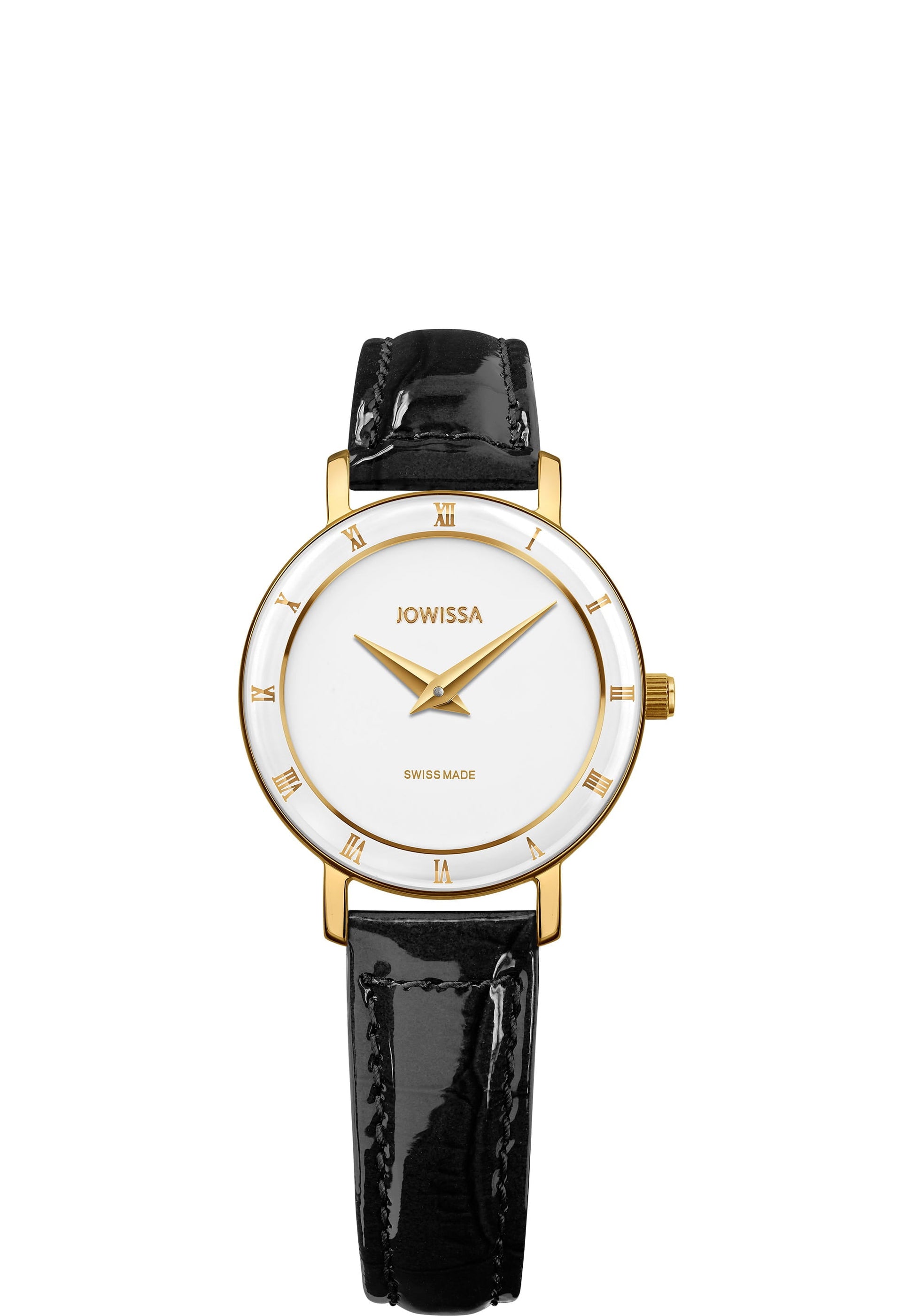 Black roma watch for ladies - with black leather strap and white dial - swiss watch for women