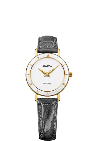 Roma swiss watch for ladies - watch with grey leather strap and gold details in the front - all swiss made 