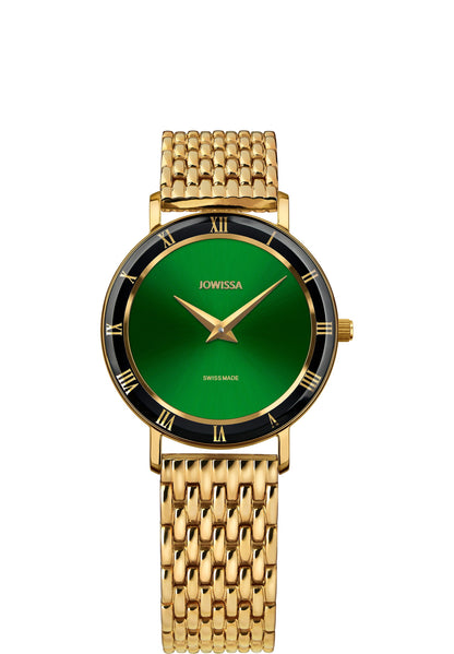 Gold watch J2.292.M with green and black details - swiss made watch for ladies - with roman number