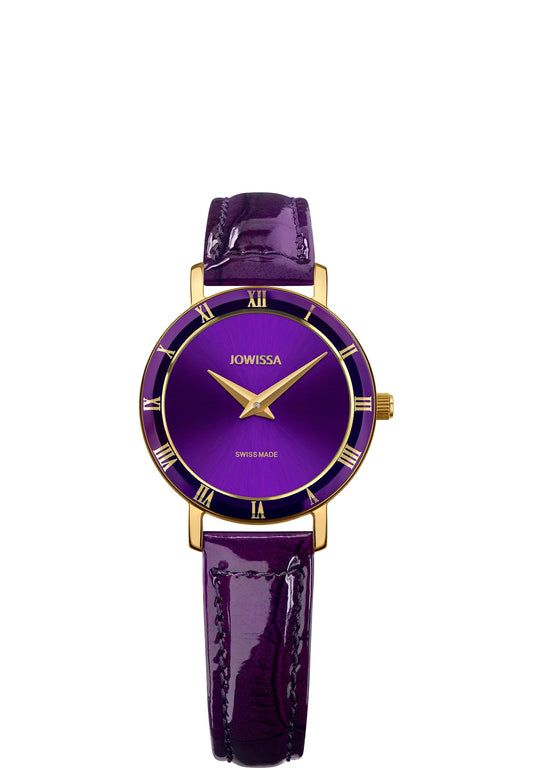 Purple ladies watch - swiss made watch - purple leather strap watch - watch made for women