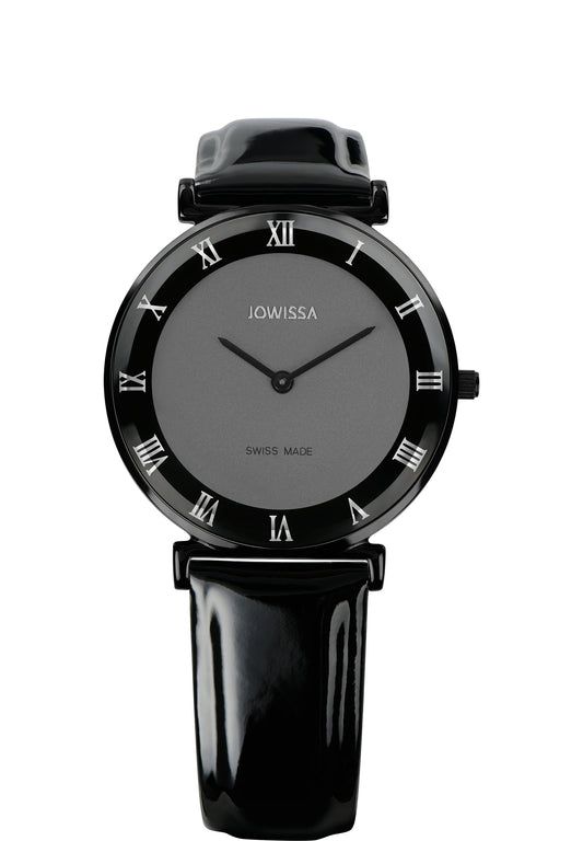 Black Grey Womens Watch Women's Swiss made Watches Swiss Ladies Watches Black Leather strip Roma