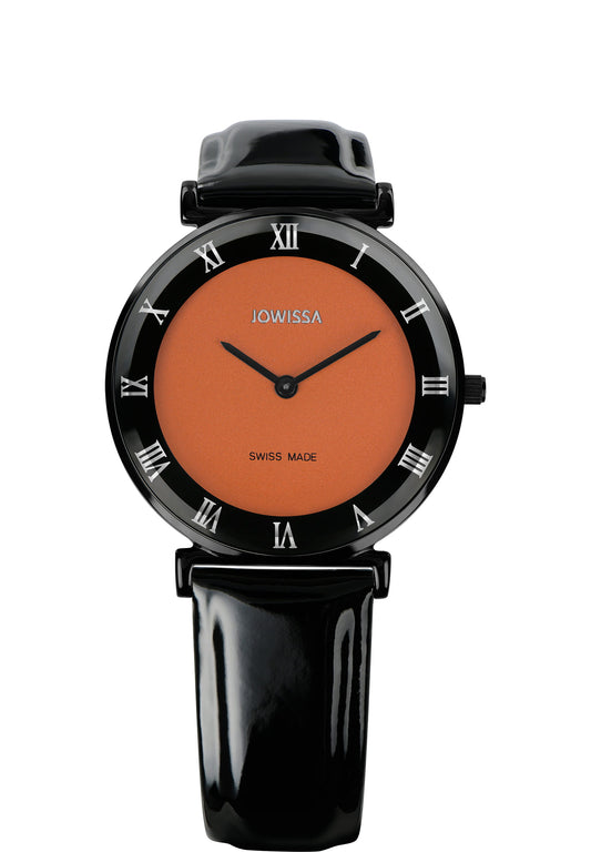 Black watch for ladies - swiss made watch for women with orange background - with roman numbers