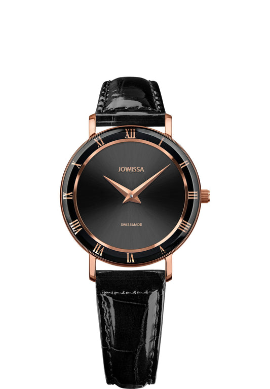 J2.309.m Black dial Womens Watch Women's Swiss made Watches Swiss Ladies Watches Brown Leather strip Rosegold Roma