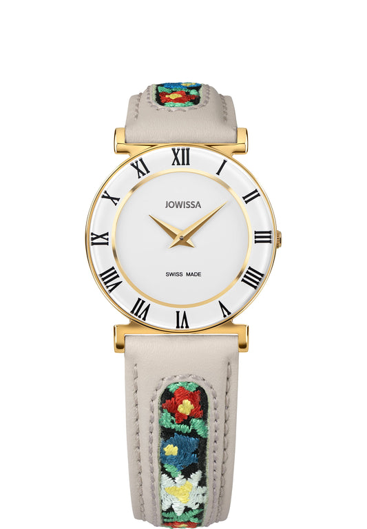 J2.335.M swiss grey watch with flower details - with white dial all swiss made watch for ladies