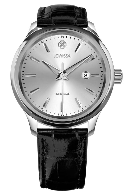 Tiro swiss watch made for men - with black leather strap  and silver details on the front - swiss watch for men