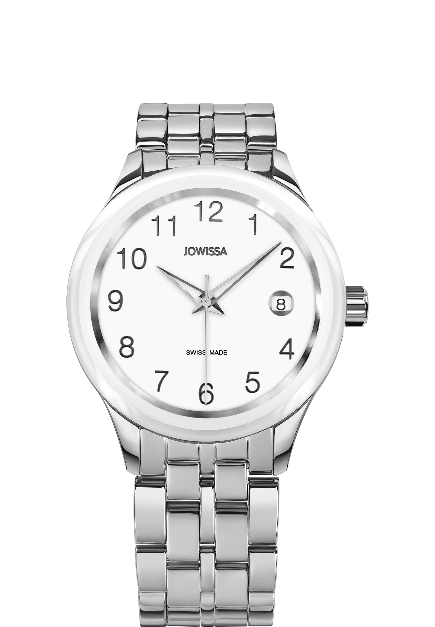 J4.227.M unisex watch – With Roman numeral markers and calendar window - The stainless steel bracelet offers comfort, while the watch’s 5 ATM water resistance ensures durability. It has a quick-release interchangeable band. All made in swiss