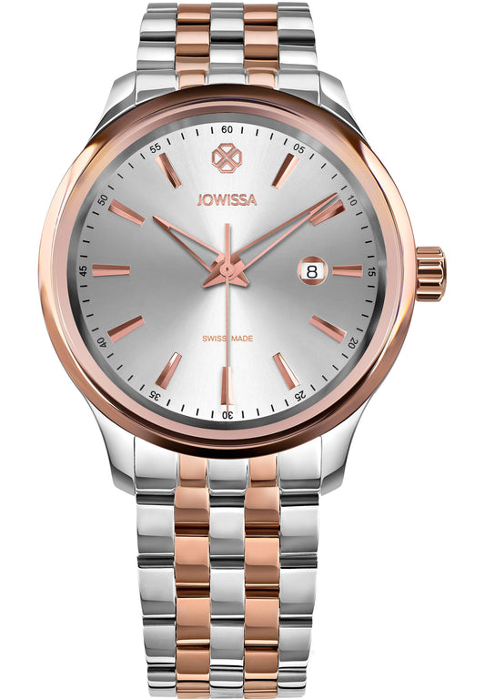 Elegant Tiro Swiss Men's Watch J4.229.L featuring a 45mm case, bi-colour stainless steel bracelet, and rose-gold hour markers-all swiss made